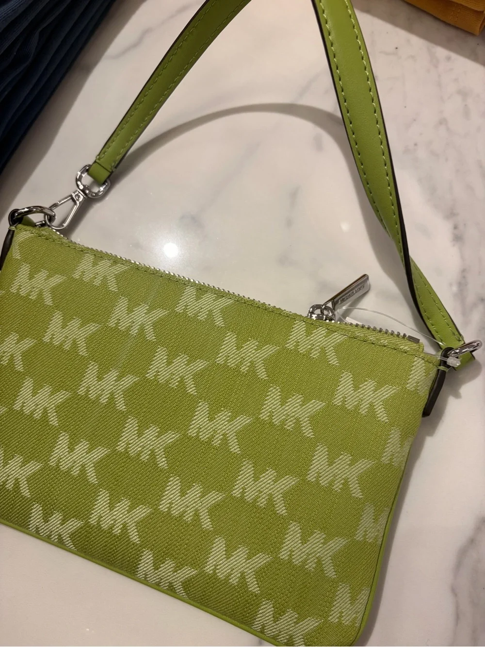 Michael Kors Signature Wristlet Clutch signature logo pink / brown/green